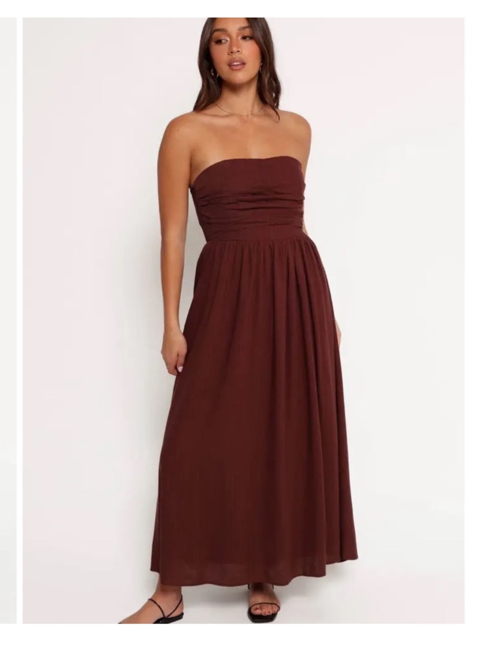 Petal & Pup | Kayt Strapless Linen Blend Brown Maxi Sundress Sz M